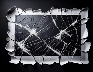 Sticker - torn photograph with white cracks in dark background