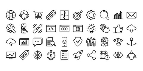 seo vector icon set. search engine optimization line editable icons set. vector illustration in mode