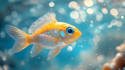Wall Mural - Vibrant toy fish swimming in a sparkling underwater world