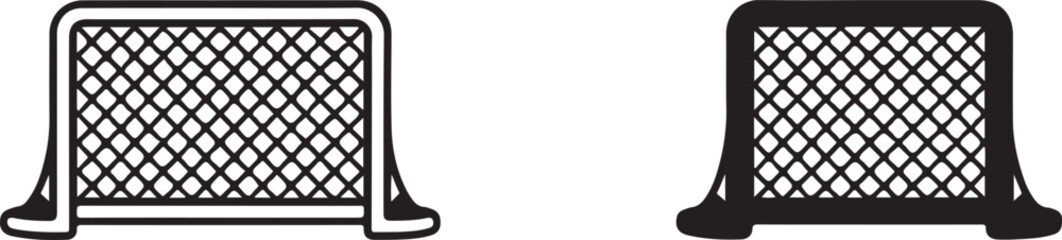 Wall Mural - Vector Goal Net Icon:  Simple Black and White Sign, Sports Symbol,  Outline and Filled Versions.