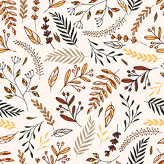 Wall Mural - Autumn colorful seamless pattern. Season fall repeat design seamless pattern tile, fabric swatch, wrapping paper print. 