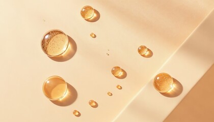 Wall Mural - beautiful natural water droplets on soft beige surface in candid style photography capturing organic
