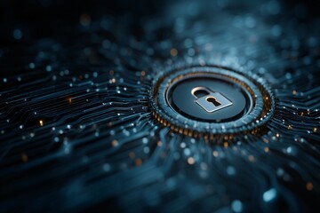 Poster - cyber security data protection digital padlock on circuit board