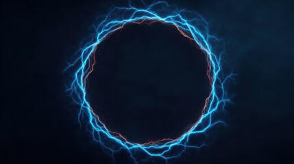 Wall Mural - a glowing blue electric circle on a dark background, depicting energy and motion through vibrant lig