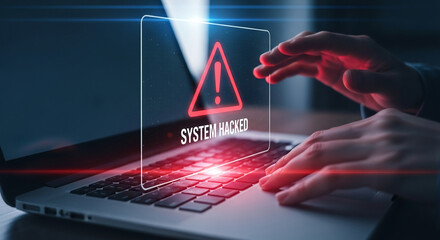 Wall Mural - laptop screen displays a warning: 