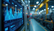 © miss irine - AI energy management system monitors factory operations on digital displays. Smart grid technology optimizes industrial production for enhanced energy efficiency, sustainability. Features advanced