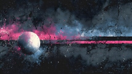 Wall Mural - A tranquil and captivating scene of a solitary moon rising amidst a vibrant ethereal galaxy filled with swirling pink and blue hues creating a dreamlike thought provoking atmosphere