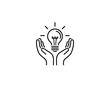 © SumonIslam - Creative idea and innovation concept. Line icon of hands holding a lightbulb as a symbol of inspiration, solution, and brainstorming.