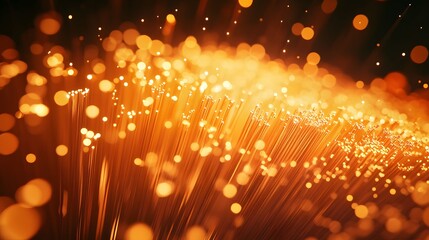 Abstract orange particles of optical fiber twisting in smooth motion