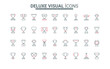 © Iconic Prototype - Trophy cup line icons set. Goblets of different shapes, award labels for achievements winner and tournament champion, premium prize of victory thin black and red outline symbols vector illustration