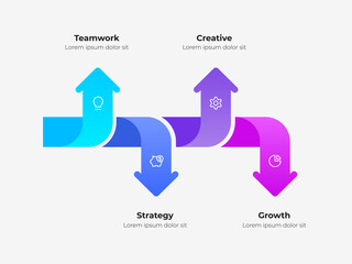 Wall Mural - colorful four arrows infographic symbolizing teamwork, strategy, and growth, making it ideal for pre