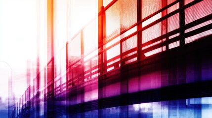 Wall Mural - abstract depiction of a vibrant urban bridge at sunset, showcasing colorful light reflections and sh