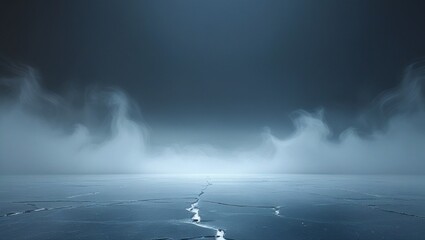 Wall Mural - the vast, cracked surface of ice stretched to the horizon. the ice was painted in shades of blue and