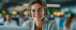 © Jack - Smiling call center agent wears headset talking to client, customer service operator uses laptop for telemarketing. Pro woman works in tech support office, provides communication assistance.