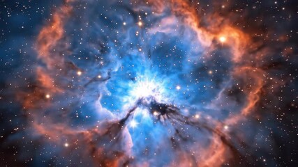Wall Mural - Colorful, bright cosmic nebula with orange edges and many stars