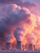 © Johannes - power plant cooling towers releasing steam clouds at sunset