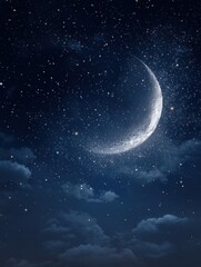 Wall Mural - starry night with half moon in dark blue sky darkish blue night sky with lots of stars and a 12 moon