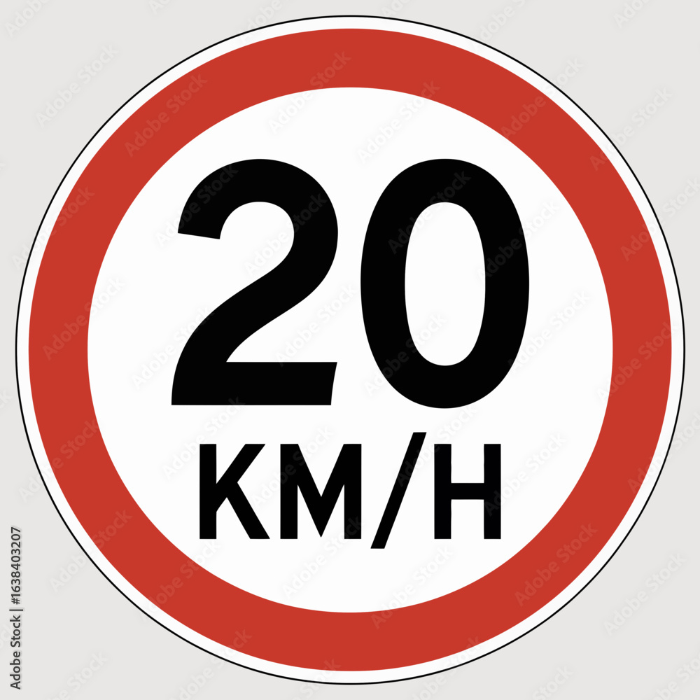 speed, limit, sign, icon, 20kmh, traffic, road, safety, regulation ...