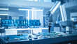 © Monmeo - Robotic Precision in Assembly: An automated robotic arm meticulously works on electronic circuit board assembly within a modern tech environment, emphasizing cutting-edge technology.