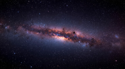 milky way galaxy with stars and space dust in the universe. Milky Way galaxy. The image captures a dense band of stars, cosmic dust, and nebulae in a rich array of deep blue, purple, and brown colors