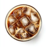 Top-down view of a glass of iced coffee