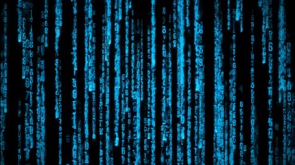 Abstract digital code streams in vibrant blue against a black background