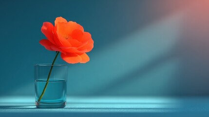 Wall Mural - A red flower in a glass vase on a blue background