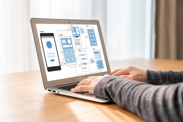 Wall Mural - ux ui design process for modish mobile application and website . creative prototype of wireframe for
