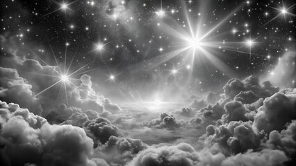 Wall Mural - grayscale cosmic cloudscape with glimmering stars
