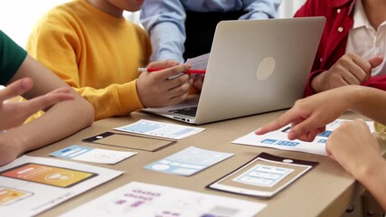Wall Mural - panorama video of startup company employee planning on user interface prototype for mobile applicati