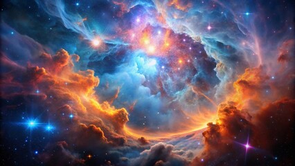 Wall Mural - glowing nebula in space: cosmic clouds of blue pink and orange
