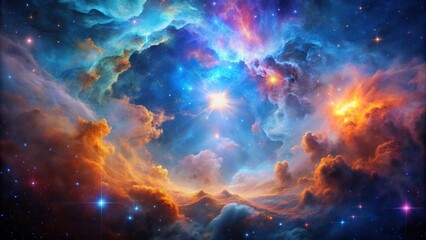 Wall Mural - glowing nebula in space: cosmic clouds of blue pink and orange