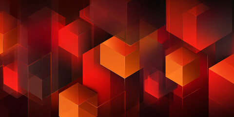 Canvas Print - abstract geometric background with cubes. red square figures on dark background. banner. 3d. glow.