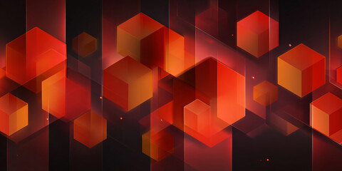 Canvas Print - abstract geometric background with cubes. red square figures on dark background. banner. 3d. glow.