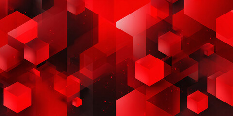 Canvas Print - abstract geometric background with cubes. red square figures on dark background. banner. 3d. glow.