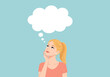 © Abir Creative - Blonde woman with a thought bubble above her head, contemplating or having an idea, flat design illustration