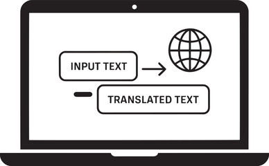 language translation laptop icon global communication and text conversion technology