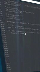 Wall Mural - animation on computer screen with reflection of person in background
