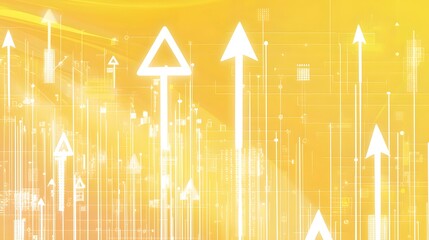 Wall Mural - white arrows growing upward on a bright yellow background