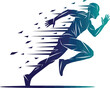 © Amjad - Vector art of dynamic runner silhouette with motion blur isolated on white background