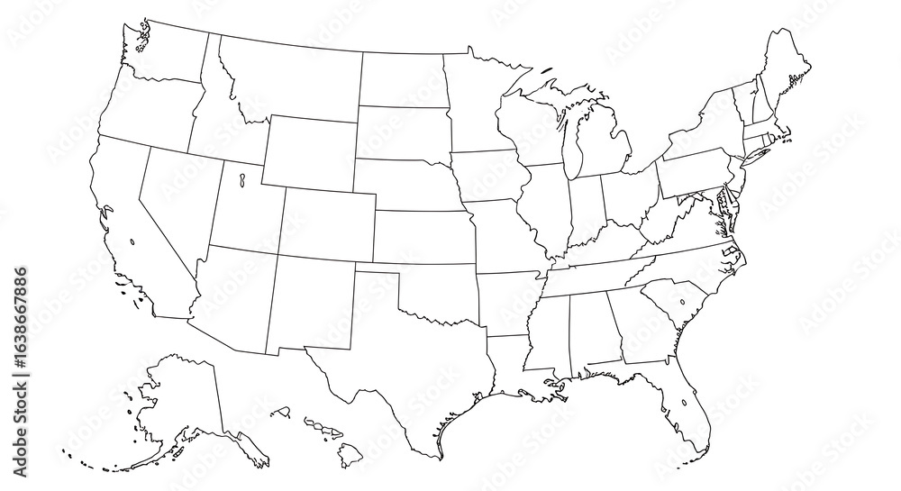 Photo Stock US map, USA map, United States map, USA map with state ...