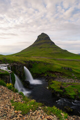 Canvas Print - Summer view of Kirkjufell mountain with waterfall.
