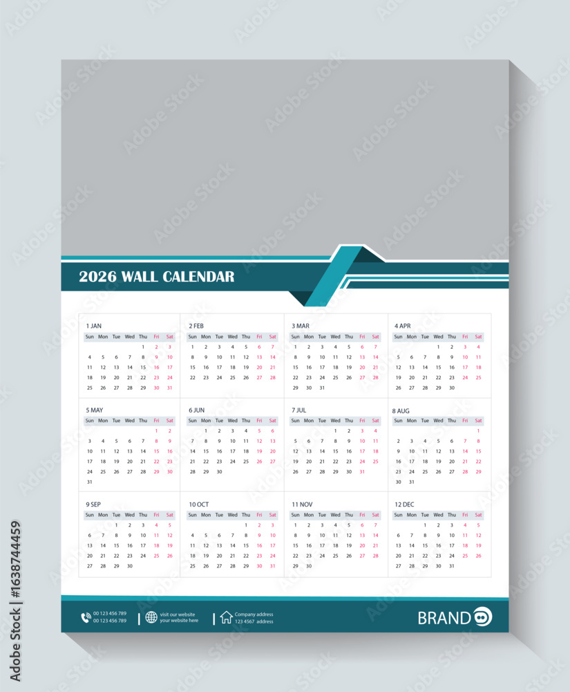 Calendar 2026, calendar 2026 week start Sunday corporate design ...