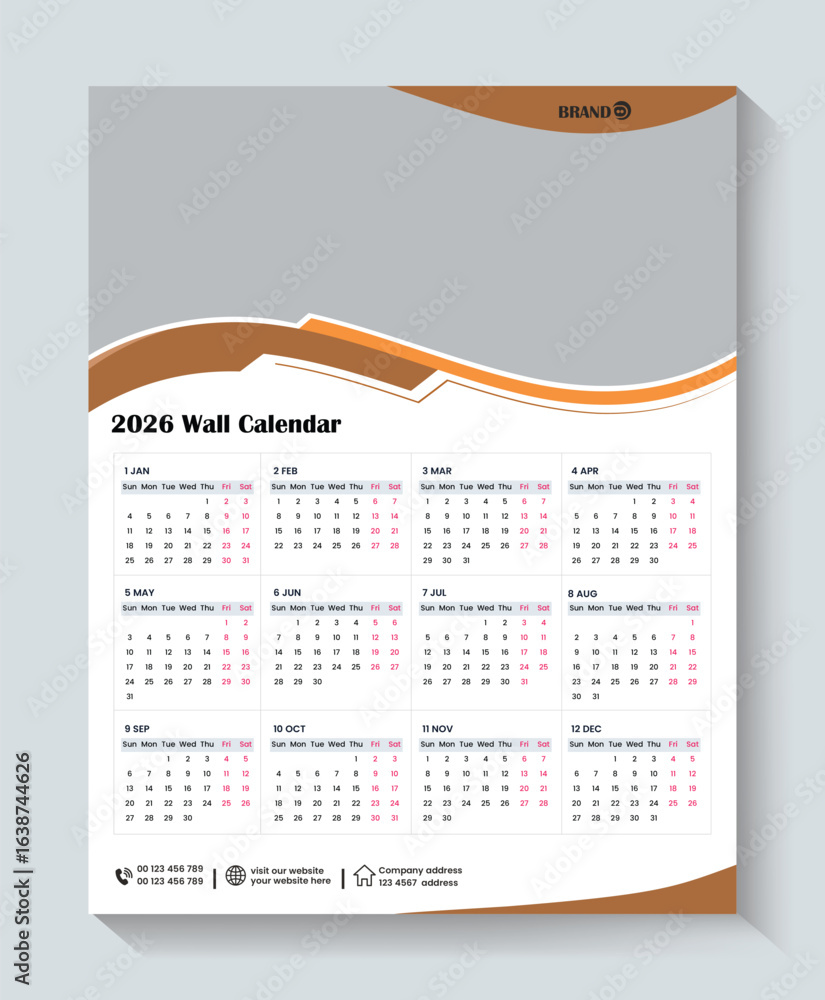 Calendar 2026, calendar 2026 week start Sunday corporate design ...