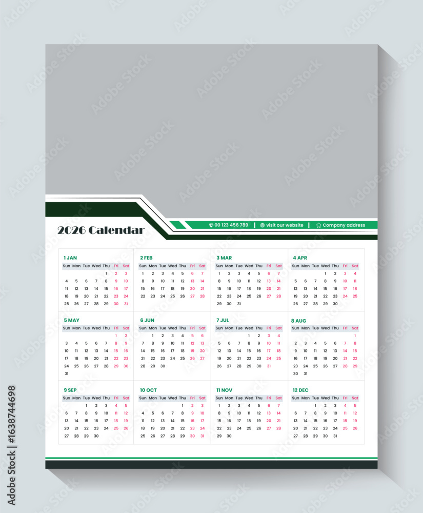 Calendar 2026, calendar 2026 week start Sunday corporate design ...