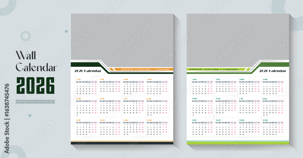Calendar 2026, calendar 2026 week start Sunday corporate design ...
