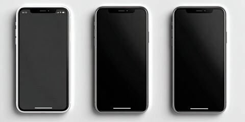 Three blank smartphones in white, black, and black