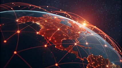 Wall Mural - global network connection concept with world map on dark blue background. vector illustration