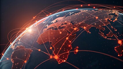 Wall Mural - global network connection concept with world map on dark blue background. vector illustration