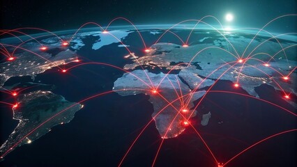 Wall Mural - global network connection concept with world map on dark blue background. vector illustration